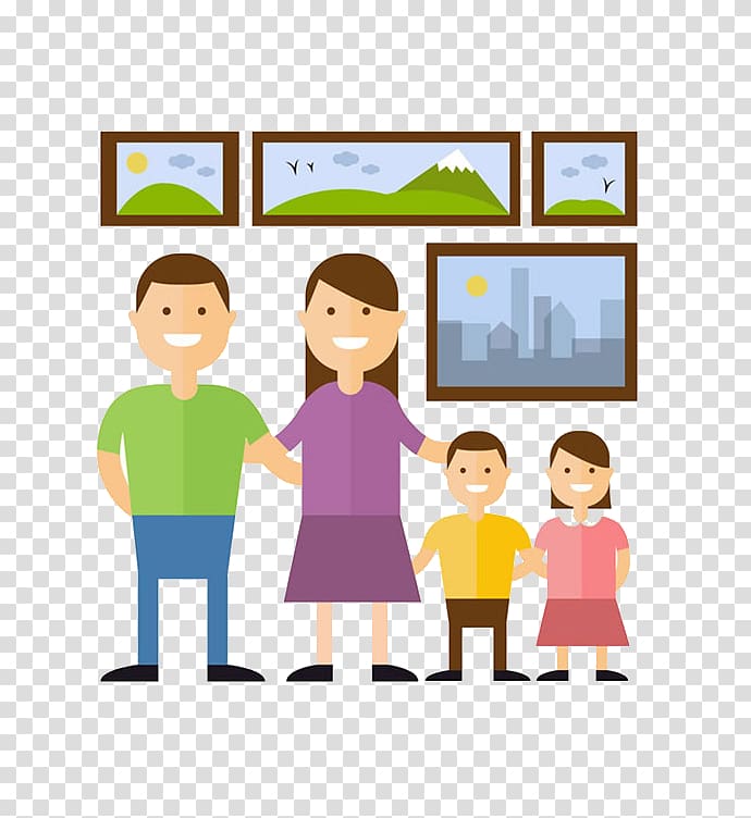 Cartoon Home Silhouette Illustration, Warm family of four transparent background PNG clipart