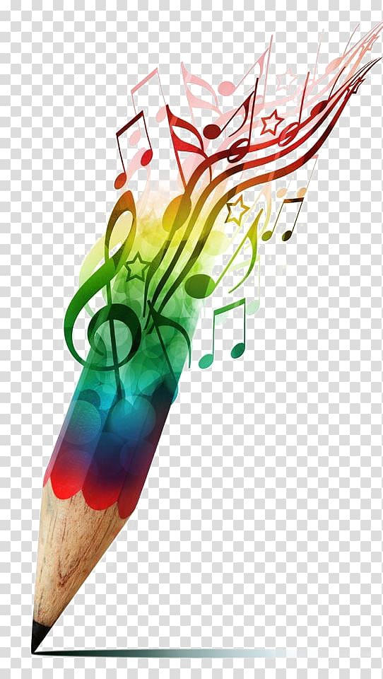 Multicolored pencil and music tones illustration, Musical