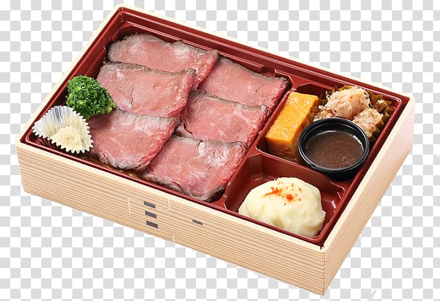Bento Makunouchi Osechi Sashimi Ekiben, roasted beef transparent background PNG clipart