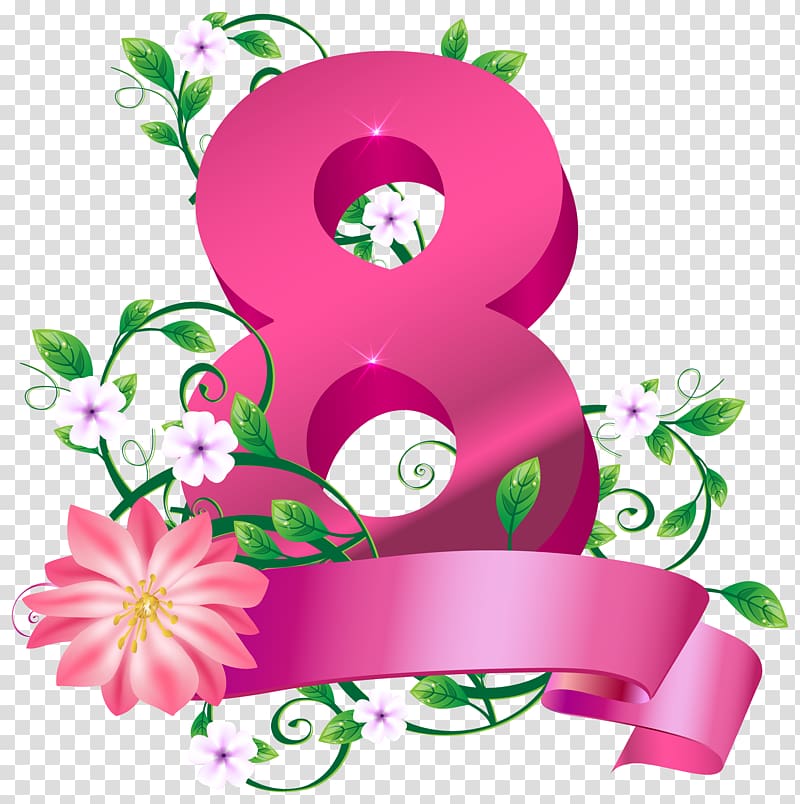 number 8 floral , March 8 International Women's Day , March 8 Womens Day transparent background PNG clipart