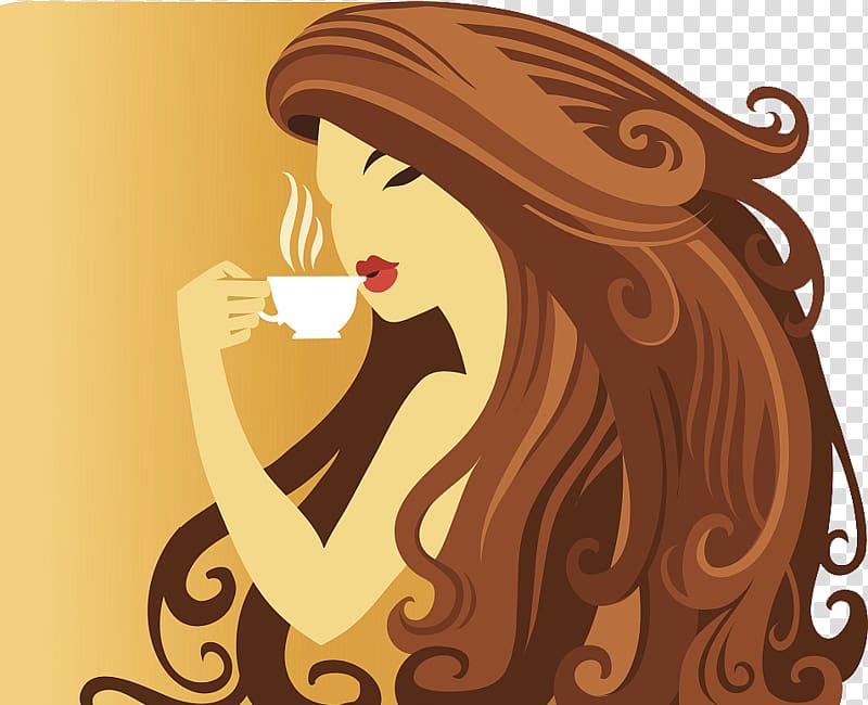 Coffee Tea Caffxe8 Americano Cafe Illustration, Elegant lady coffee decorative map transparent background PNG clipart