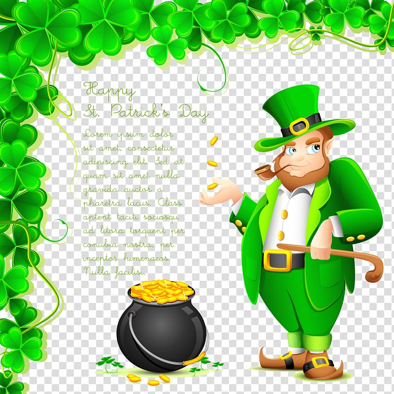 Saint Patricks Day Wish Greeting card Saying, Gentleman and money jar transparent background PNG clipart