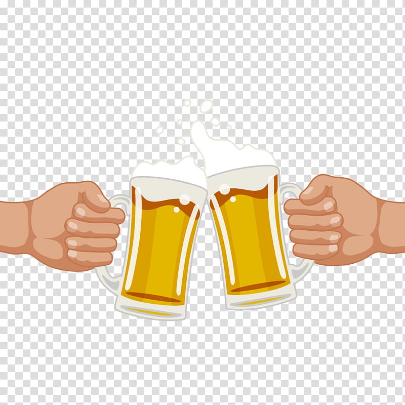 beer mugs illustration, Draught beer Birthday Drink Brewing, Cheers friends transparent background PNG clipart