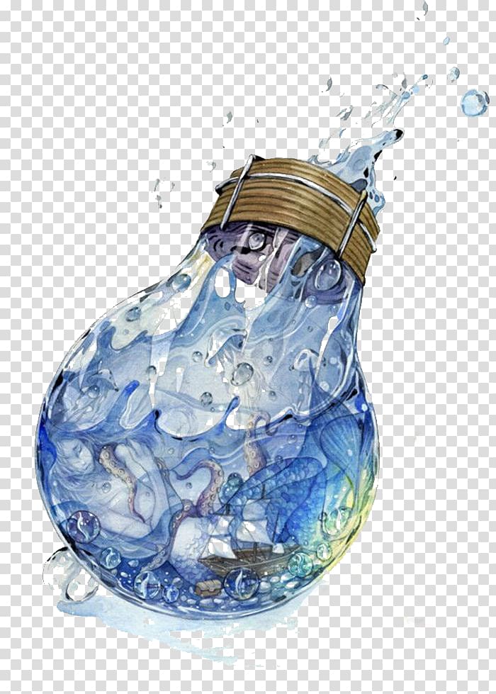 Watercolor painting Glass Illustration, Water bulb material transparent background PNG clipart