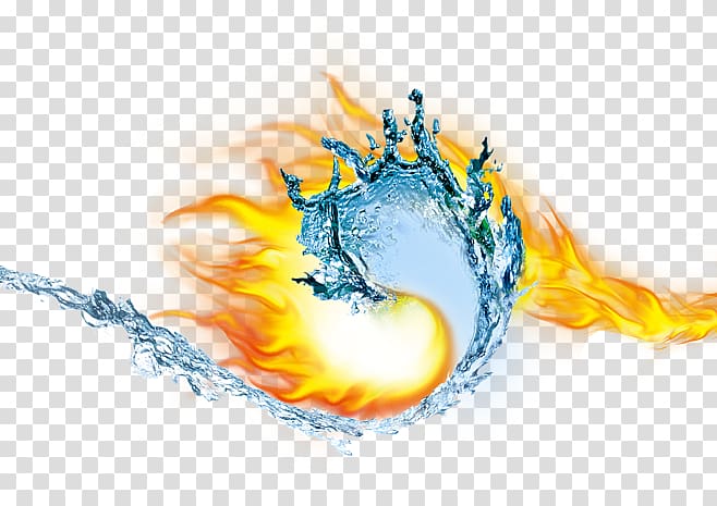 water and fire yin yang illustration, Fire and Ice , Water and fire Taiji transparent background PNG clipart