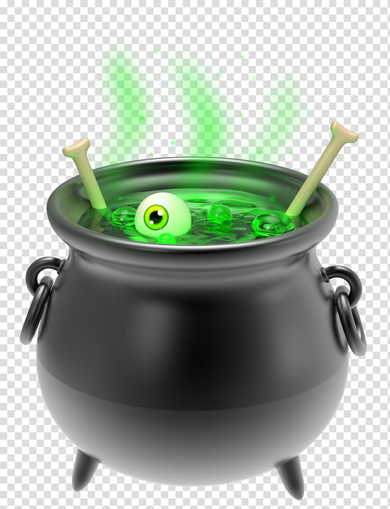 black cauldron filled with green liquid and eyeball, Cauldron Witchcraft , Witch Black Cauldron transparent background PNG clipart