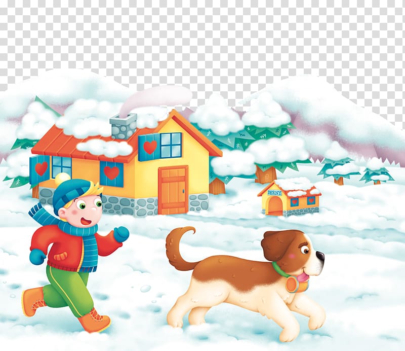 Puppy Dog Snow Illustration, Children and dogs running snow transparent background PNG clipart