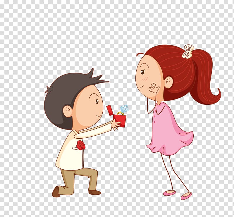Wedding invitation Marriage proposal Engagement party, Cartoon couple, boy showing ring inside box to girl illustration transparent background PNG clipart