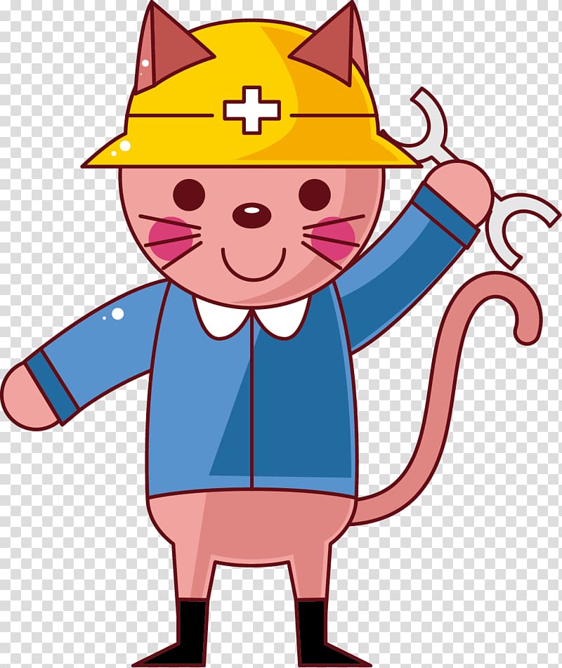 Kitten Cartoon Illustration, cartoon kitten repairman transparent background PNG clipart