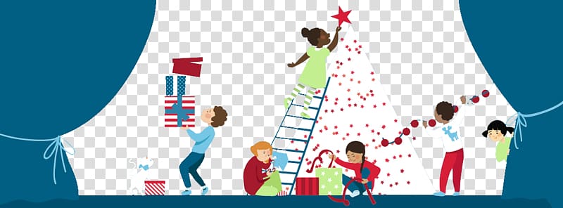 Christmas tree Illustration, Children decorating a Christmas tree transparent background PNG clipart