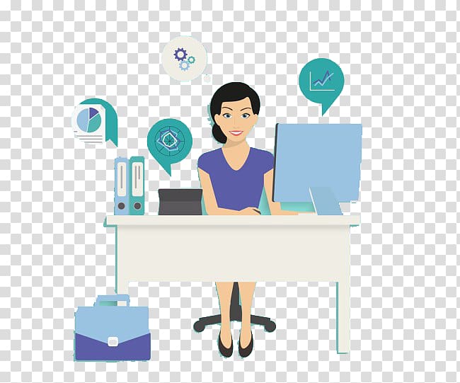 Office Clerk Woman , The lady sitting in front of the computer transparent background PNG clipart
