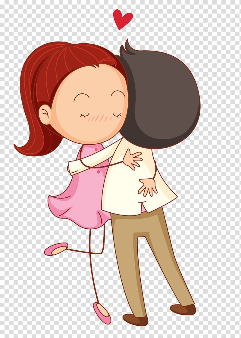 Love Cartoon Romance Hug, Cartoon couple, woman and man hugging illustration transparent background PNG clipart