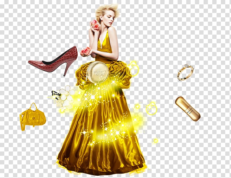 High-heeled footwear Dress Gold, Gold models in Europe and America transparent background PNG clipart