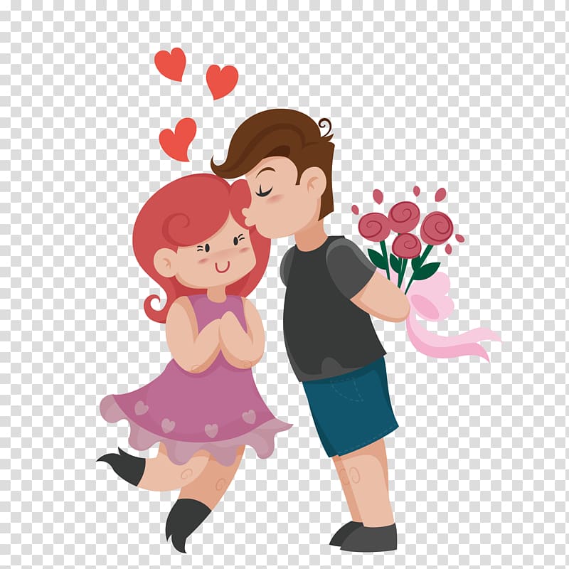 Drawing Cartoon Kiss Love Month, cartoon couple transparent background PNG clipart
