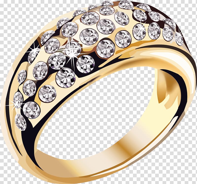 gold-colored ring with clear gemstones illustration, Gold Diamonds Ring Jewelry transparent background PNG clipart
