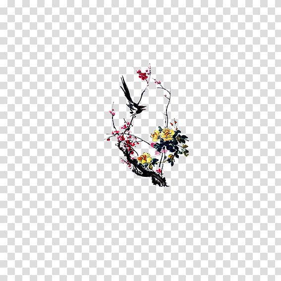 u756bu8377u82b1 Bird-and-flower painting Ink wash painting, Chinese wind plum chrysanthemum transparent background PNG clipart