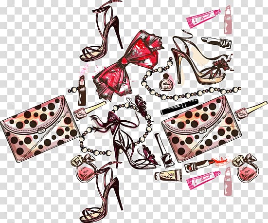 red ribbon illustration, Cosmetics Fashion Lipstick Watercolor painting, Floating Women bag jewelry transparent background PNG clipart