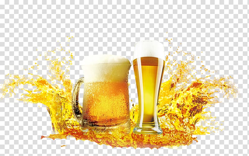 two beer mugs with liquid , Beer Juice Keg Drink, beer transparent background PNG clipart