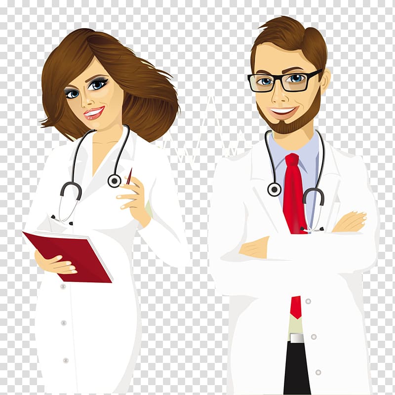 two doctors illustration, Physician Female Illustration, Cartoon Doctor transparent background PNG clipart