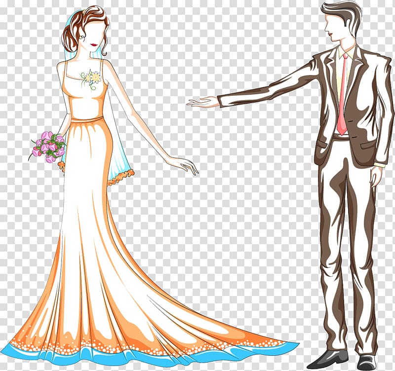 newlywed couple illustration, Wedding invitation Bridegroom, Creative wedding transparent background PNG clipart