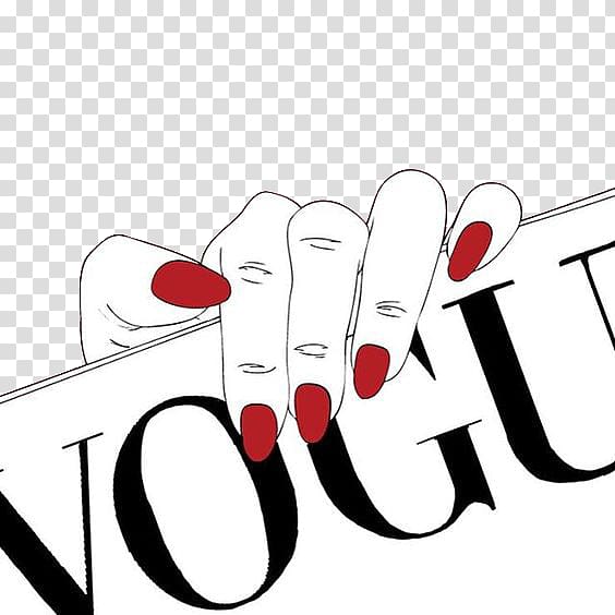 person holding Vogue signage, Nail Red Pink , Hands clinging to the edge of the red nails transparent background PNG clipart