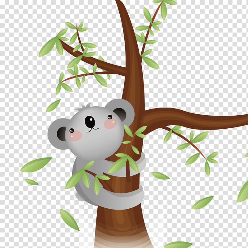 Koala Illustration, Koala hugging a tree transparent background PNG clipart