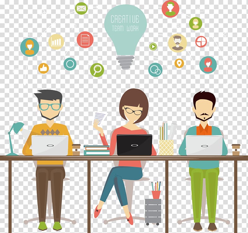 creative team work illustration, Enterprise resource planning Business Sharing Icon, Work elements transparent background PNG clipart