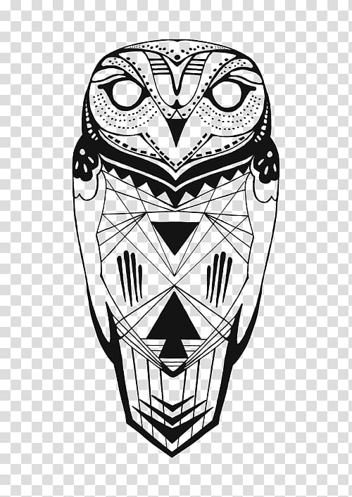 black geometric owl illustration, Tattoo Owl Drawing, tattoo transparent background PNG clipart