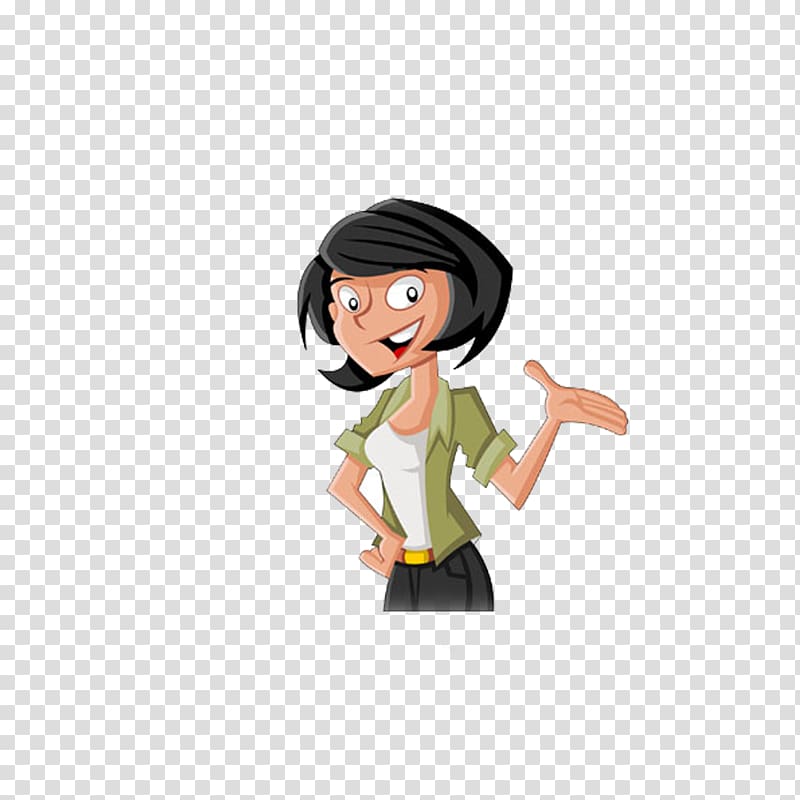 Cartoon Woman Illustration, Cartoon welcome gestures transparent background PNG clipart