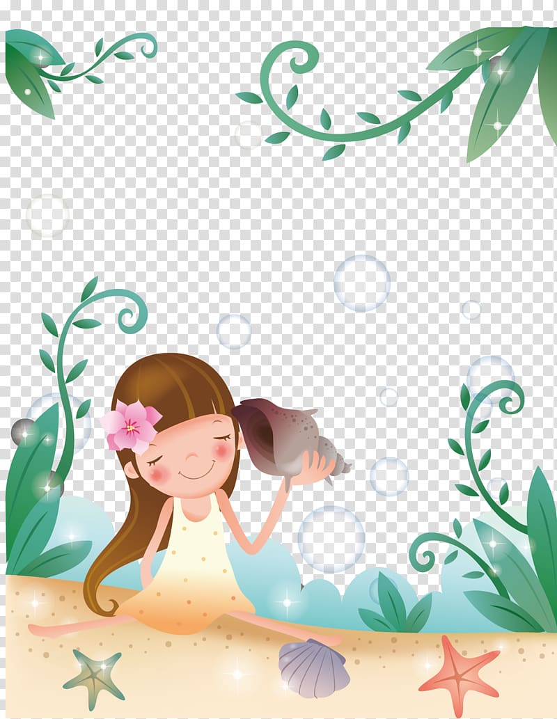 Cartoon Child Illustration, Conch Girl transparent background PNG clipart