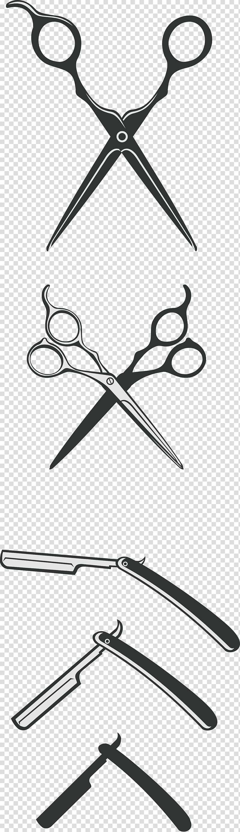 scissors and straight razors illustration, Comb Barber Hair care, Barber tools transparent background PNG clipart
