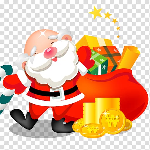 Santa Claus and sack of gifts illustration, toy christmas ornament food christmas decoration, Santa gifts bag transparent background PNG clipart