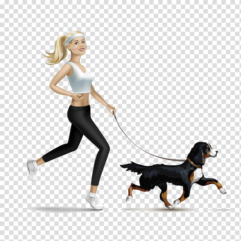 Jogging , Girl holding black dog transparent background PNG clipart
