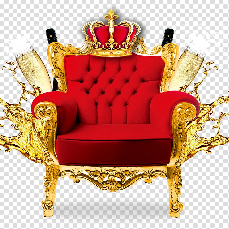 tufted red and gold armchair, Throne Crown, Crown Red Throne Champagne transparent background PNG clipart