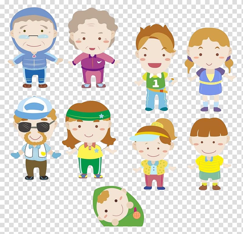 Cartoon Family , Honor their parents elders transparent background PNG clipart