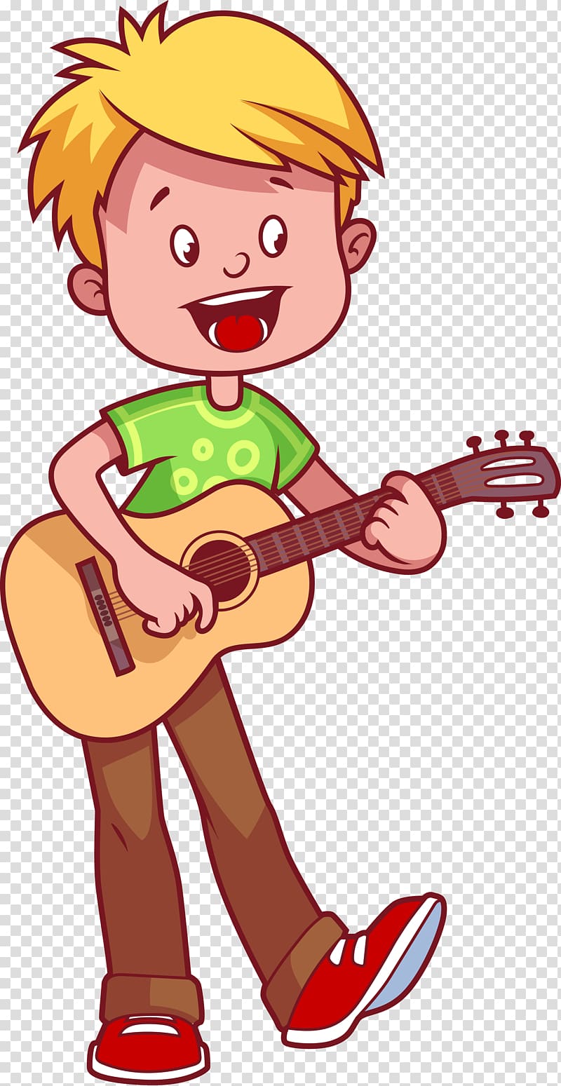 Boy play acoustic guitar, Guitar Cartoon Illustration, Children playing ...