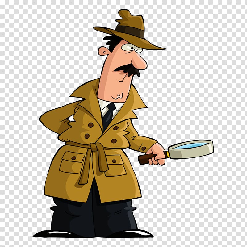 detective holding magnifying glass illustration, Detective , man take a magnifying glass transparent background PNG clipart