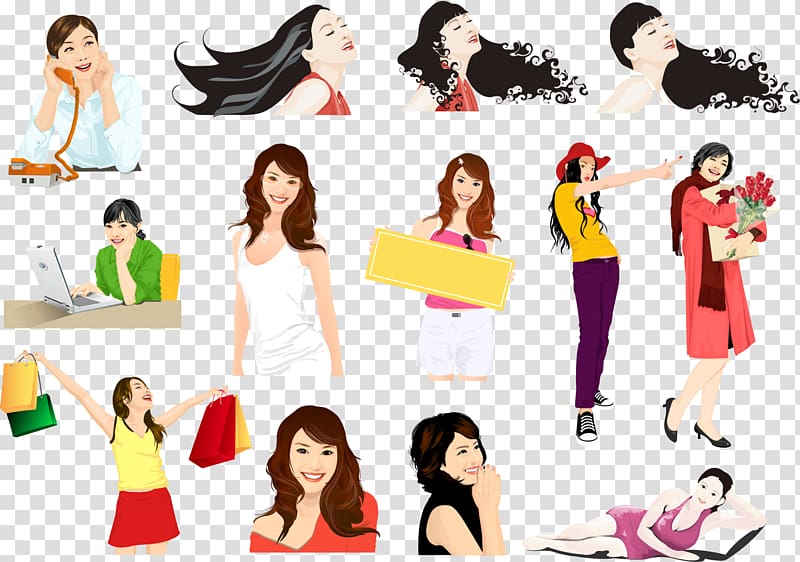 Woman Euclidean Female , Hand-painted cartoon fashion hair beauty Daquan transparent background PNG clipart