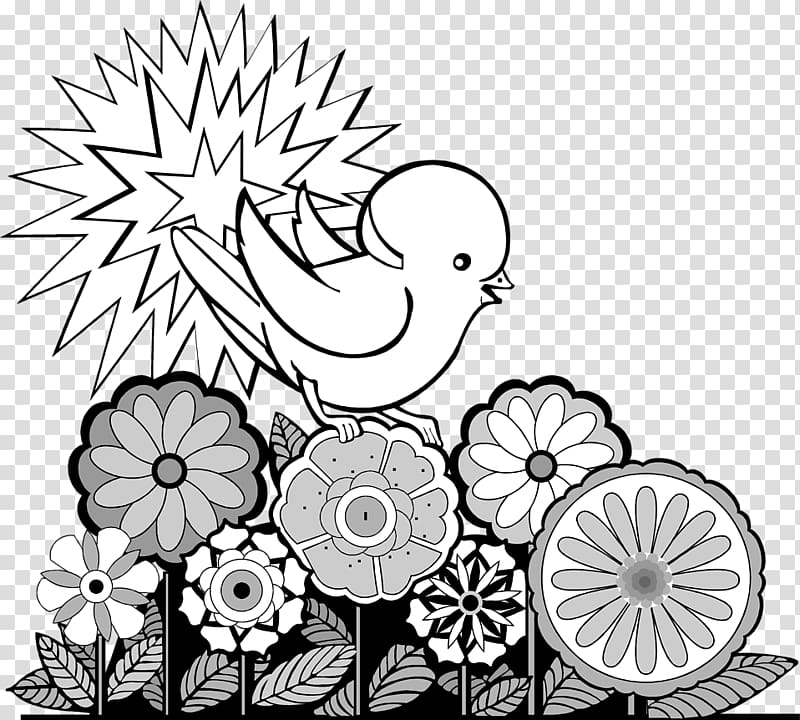 Floral design Drawing /m/02csf Line art , Flowers And Birds transparent background PNG clipart