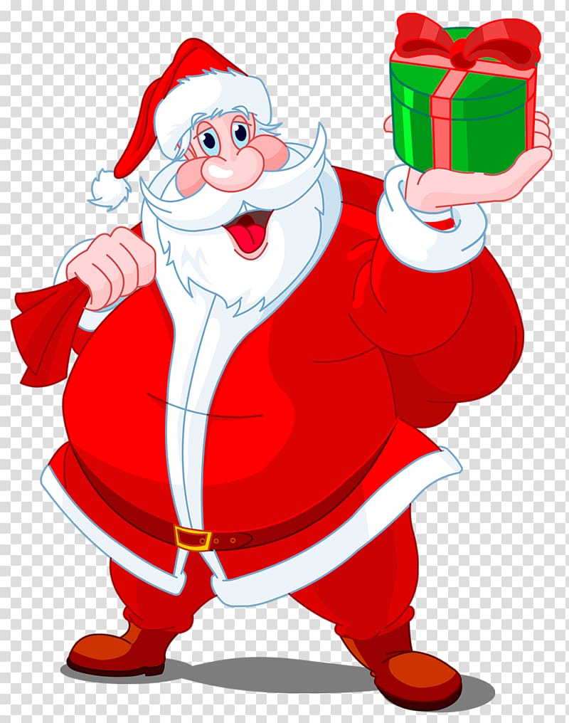 Santa Claus , Santa Claus with Green Gift , Santa Claus with gift illustration transparent background PNG clipart