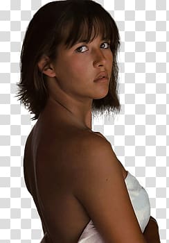 woman wearing white strapless top, Sophie Marceau Side View transparent background PNG clipart
