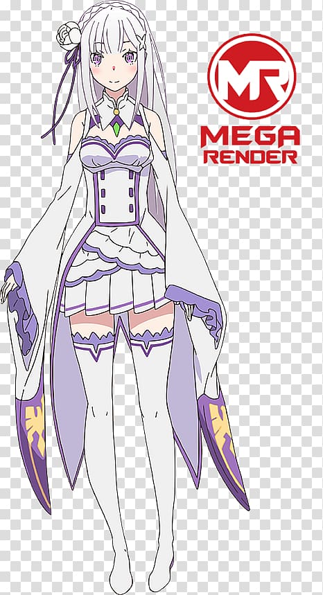 Mega Render female character illustration, Re:Zero − Starting Life in Another World Re:ZERO,Starting Life in Another World-, Vol. 1 (light Novel) Emilia Anime Model sheet, Re: Zero transparent background PNG clipart
