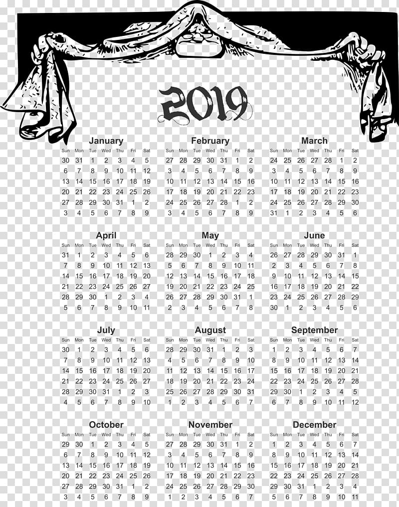 2019 yearly calendar able in comic design., others transparent background PNG clipart