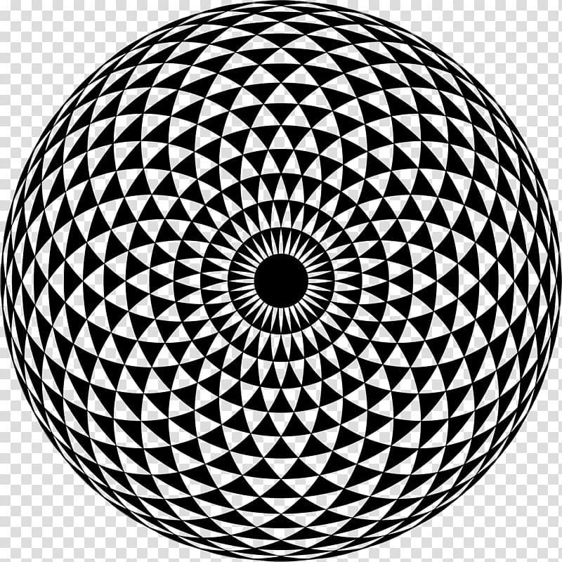round black and white optical illustration art, Mandala Sacred geometry, fractal geometry transparent background PNG clipart