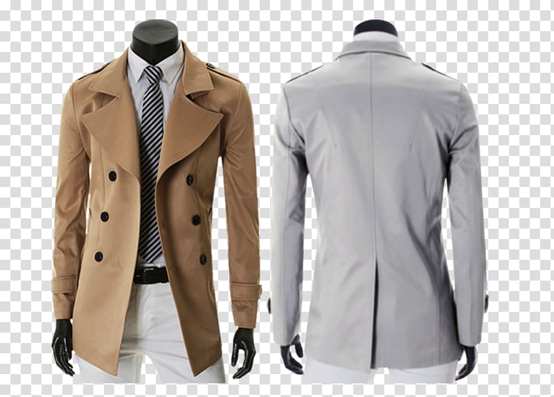 Trench coat Hoodie Clothing Blazer, Men\'s autumn winter coat transparent background PNG clipart