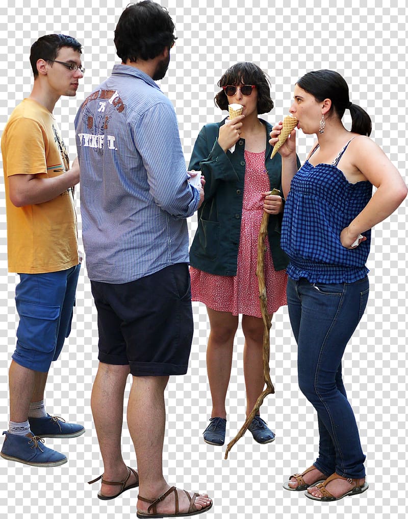 two women facing two men while eating ice cream, Ice cream Architecture Rendering, Man Sitting transparent background PNG clipart