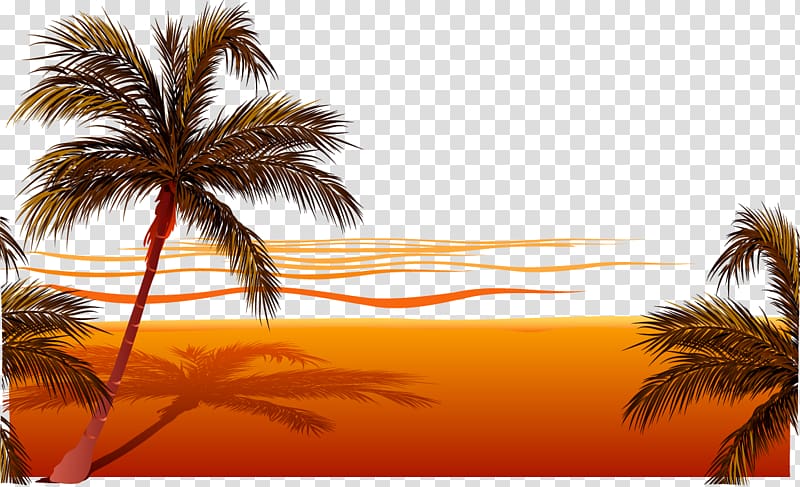 palm trees on seashore art, Beach Sunset , beach transparent background PNG clipart
