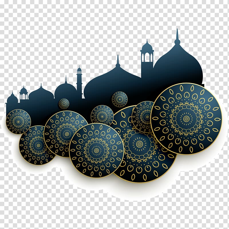 Islamic architecture, Exquisite Islamic architecture abstract illustration, blue and brown silhouttes of mosque illustration transparent background PNG clipart