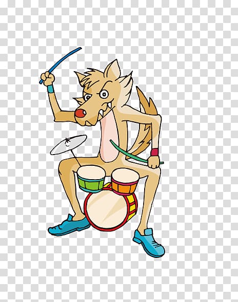 Drums Cartoon Music, Coyotes beat drums transparent background PNG clipart