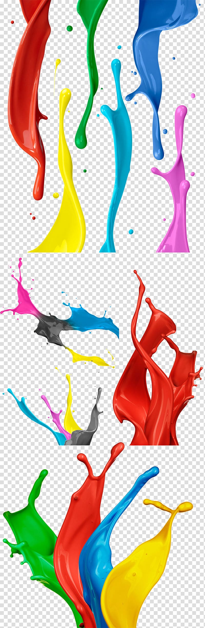 5 kinds of color paint splashes transparent background PNG clipart